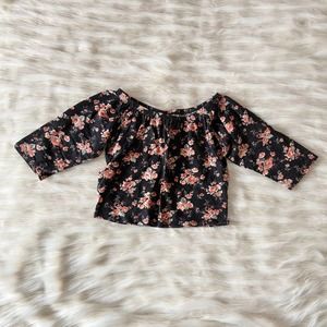 Nollie Black Orange Micro Floral Off Shoulder Top